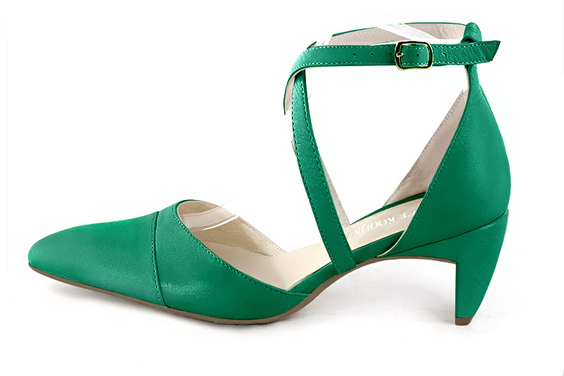 Emerald green women's dress belt, matching pumps and bags. Made to measure. Rear view - Florence KOOIJMAN